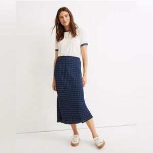 Madewell Midi Slip Skirt in Blue & White Polka Dot